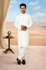 Elegant Kurta Shalwar with Minimalist Detailing - Cream Boski