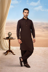 Classic Kameez Shalwar with Elegant Detailing - Chocolate Brown