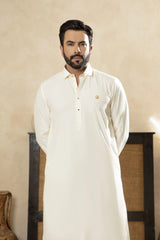 Premium Boski Kameez Shalwar With With Metal Buttons - Cream - A Man