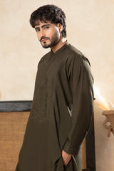 Premium Embroidered Shalwar Kameez - Olive Green