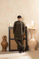 Premium Embroidered Shalwar Kameez - Olive Green