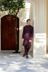 Stitched Exquisite Limited Edition Embroidered Kurta Trouser for Men - Maroon - A Man