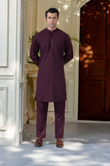Stitched Exquisite Limited Edition Embroidered Kurta Trouser for Men - Maroon - A Man