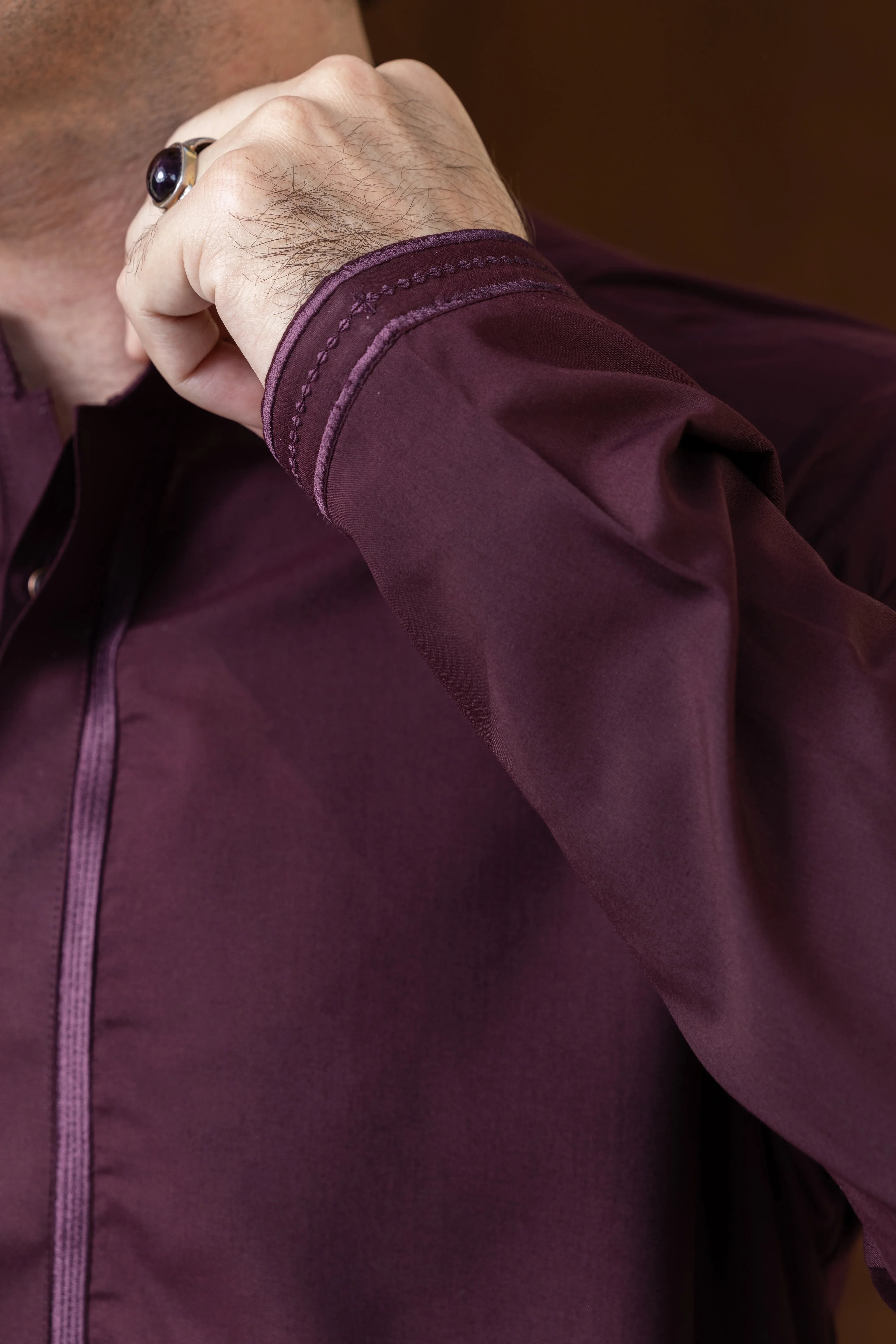 Stitched Exquisite Limited Edition Embroidered Kurta Trouser for Men - Maroon - A Man