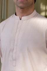 Stitched Cross Stitch Embroidered Kurta With Matching Trouser for Men - Soft Pink - A Man