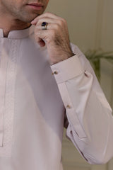 Stitched Cross Stitch Embroidered Kurta With Matching Trouser for Men - Soft Pink - A Man