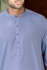 Stitched Premium Kurta With Matching Trousers for Men - Mid Blue - A Man