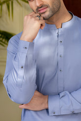 Stitched Premium Kurta With Matching Trousers for Men - Mid Blue - A Man