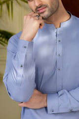 Stitched Premium Kurta With Matching Trousers for Men - Mid Blue - A Man