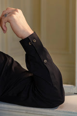 Stitched Premium Kameez Shalwar With Golden Accent for Men - Black - A Man