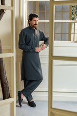Stitched Collar Kameez Shalwar for Men - Charcoal - A Man