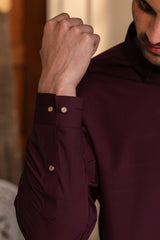 Stitched Modern Kameez Shalwar With Golden Buttons & Thread Detailing for Men - Burgundy - A Man
