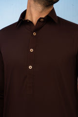 Classic Kameez Shalwar with Elegant Detailing - Chocolate Brown