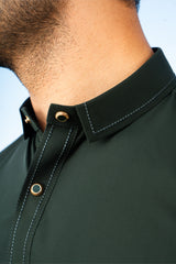 Elegant Short Collar Kameez Shalwar with Subtle Detailing - Bottle Green