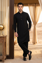 Sophisticated Kameez Shalwar with Gold Button Detailing - Black