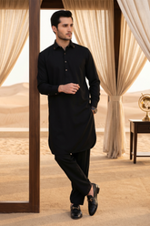Sophisticated Kameez Shalwar with Gold Button Detailing - Black