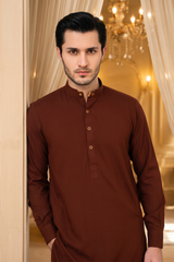 Classic Kurta Shalwar with Button Placket - Rust