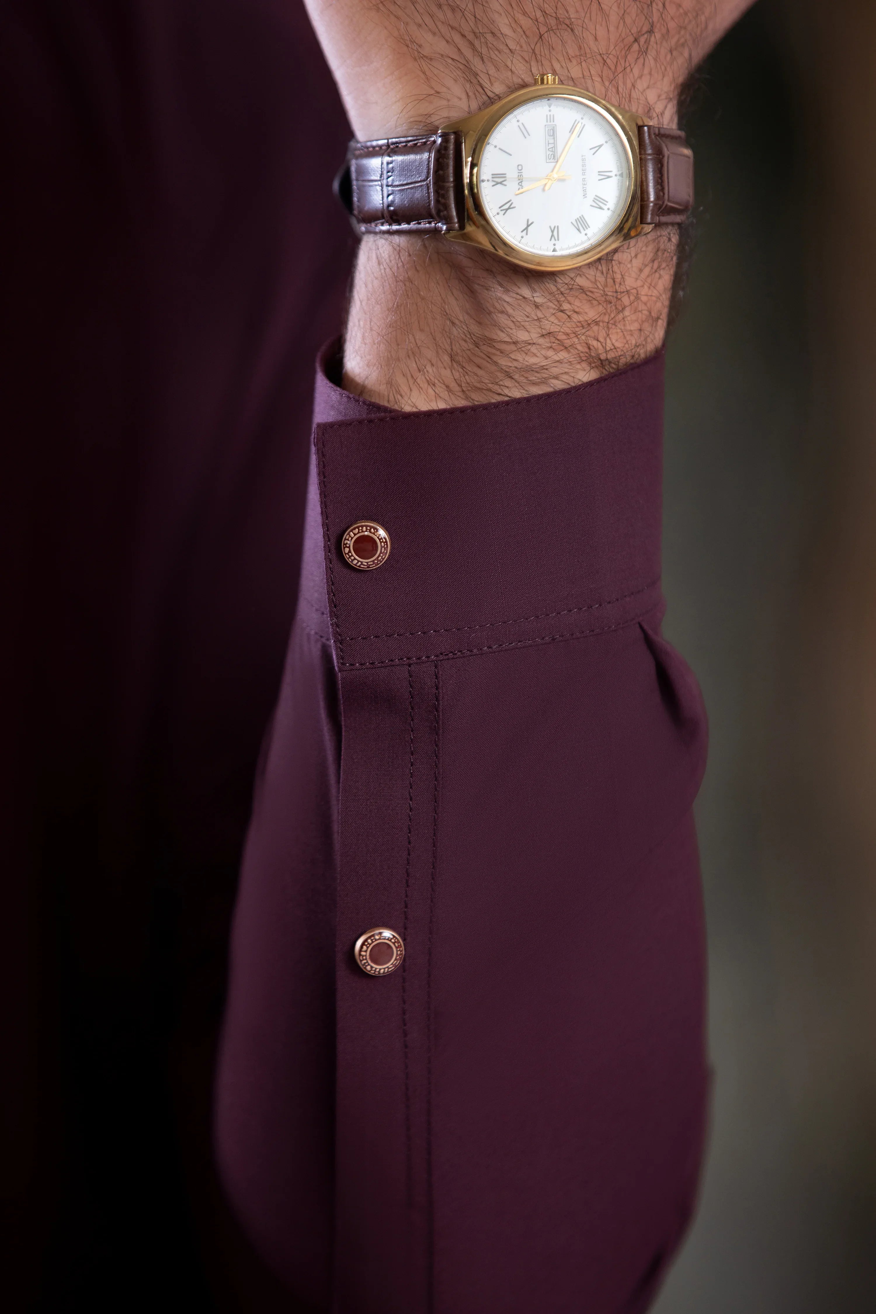 Stitched Premium Collar Kameez Shalwar for Men - Maroon - A Man