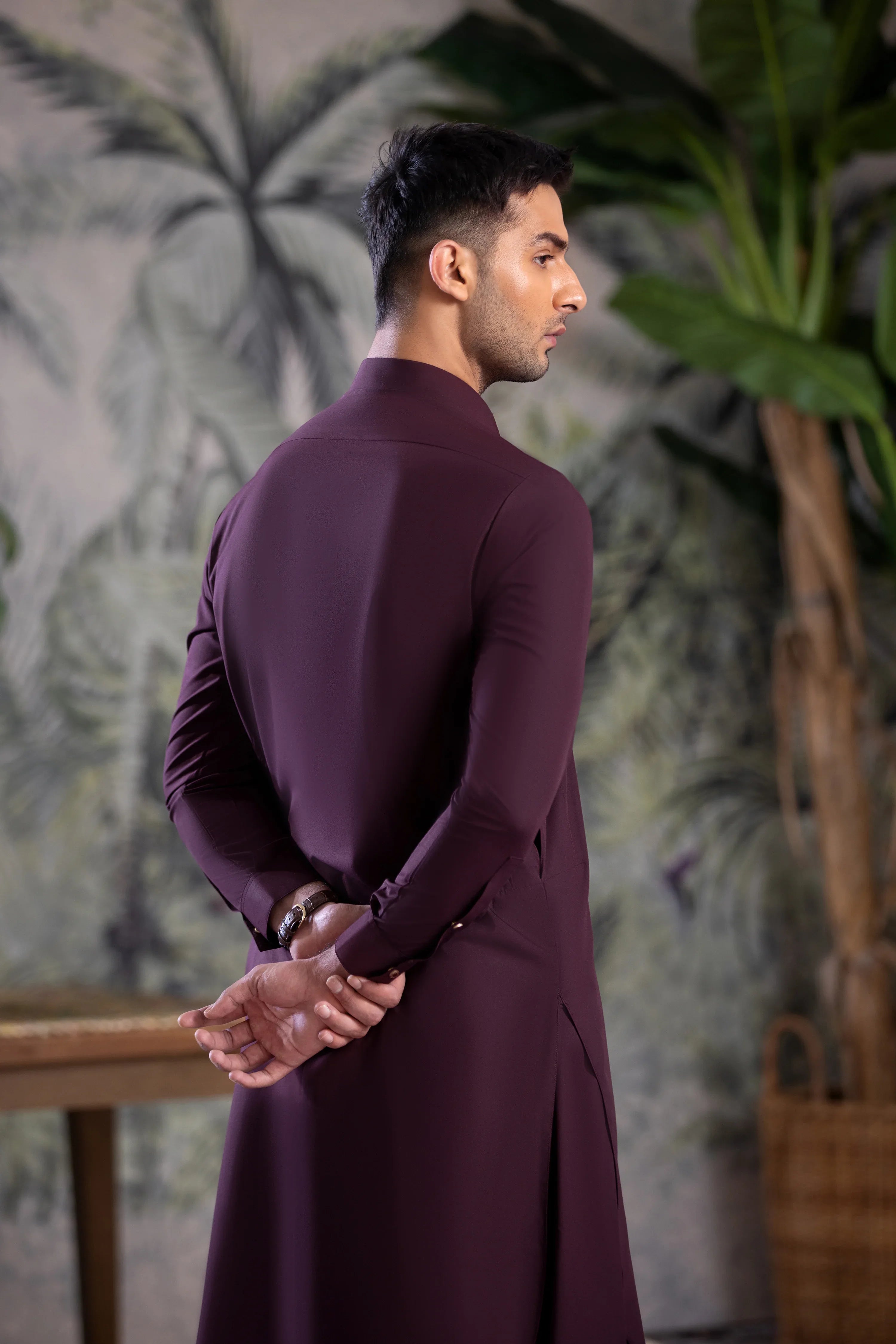 Stitched Premium Collar Kameez Shalwar for Men - Maroon - A Man