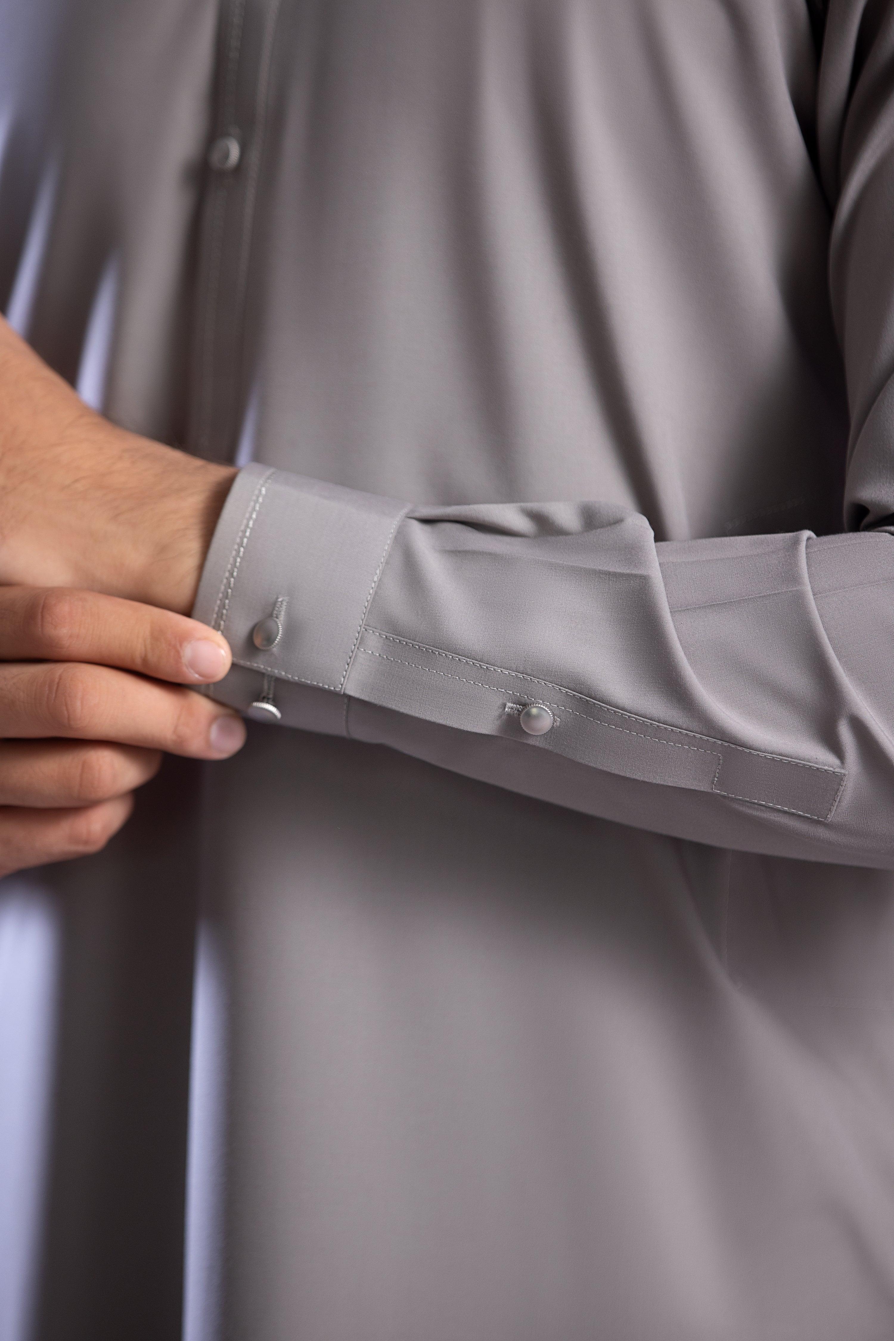Stitched Collar Kameez With Matching Shalwar for Men - Light Grey - A Man