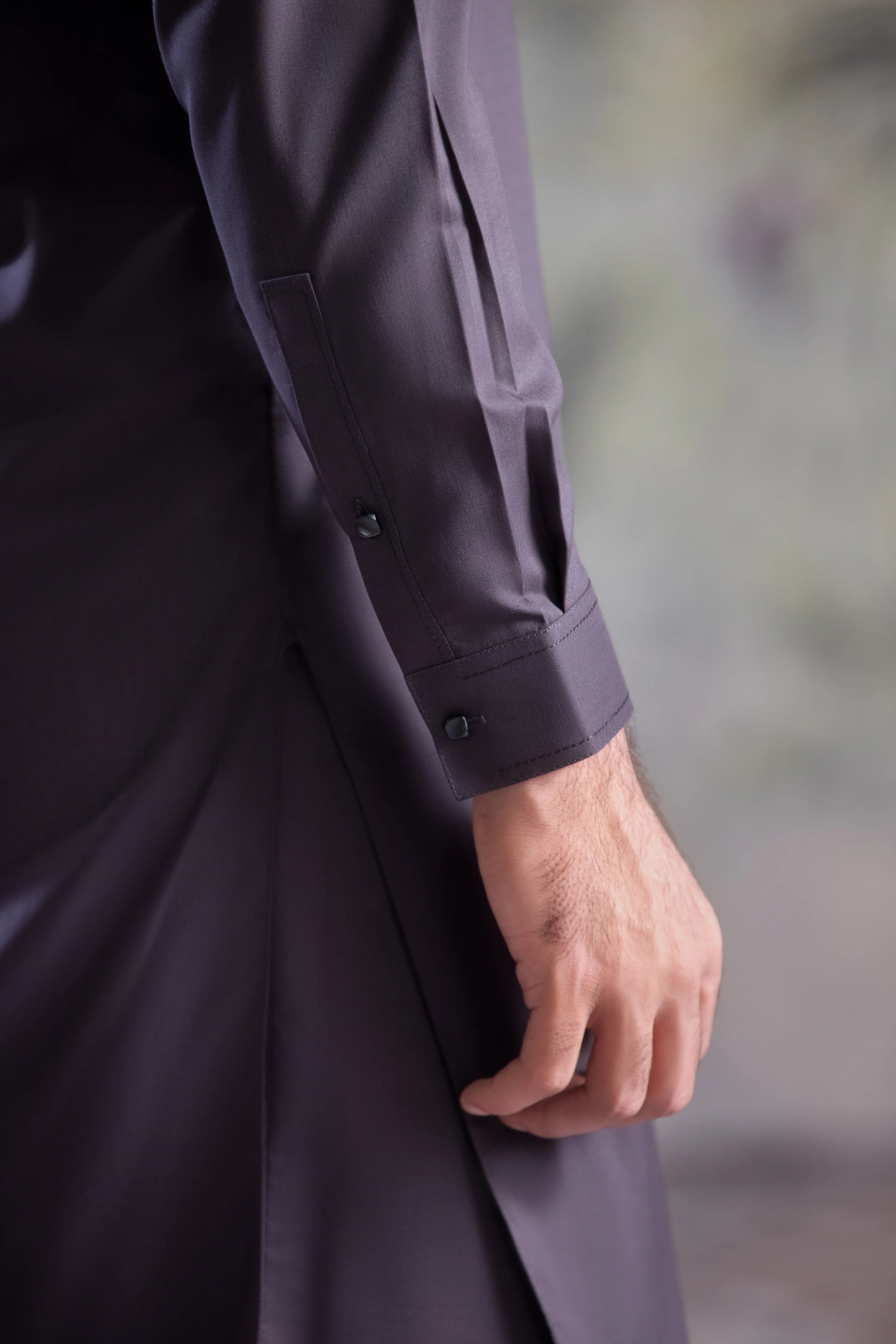 Stitched Collar Kameez Shalwar for Men - Charcoal Grey - A Man