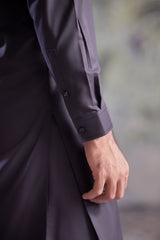 Stitched Collar Kameez Shalwar for Men - Charcoal Grey - A Man