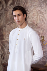Stitched Blended Kurta Trouser With Copper Metal Buttons for Men - Off White - A Man