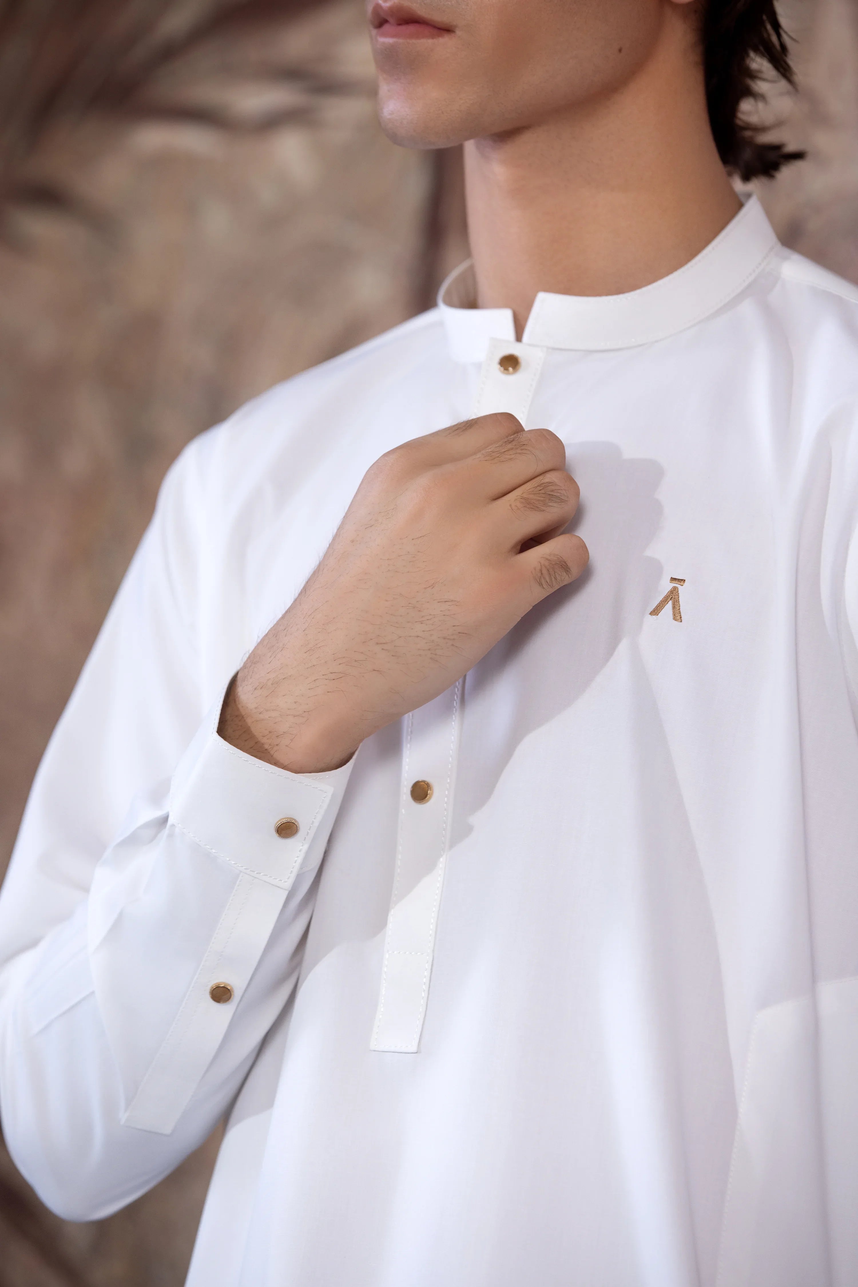 Stitched Blended Kurta Trouser With Copper Metal Buttons for Men - Off White - A Man