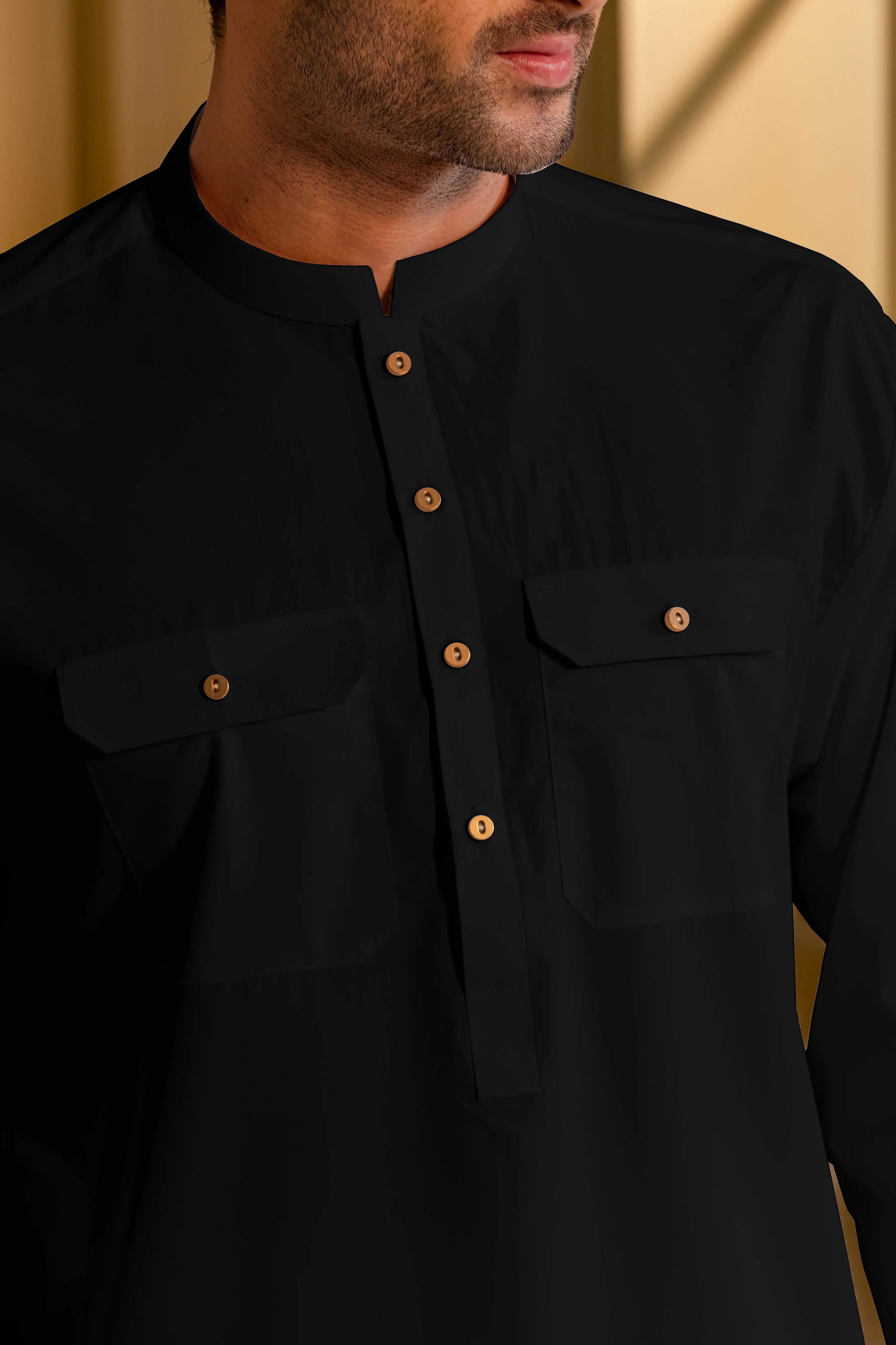 Stitched Double Pocket Boski Kurta Trouser With Contrast Metal Buttons for Men - Off White | Black | Bottle Green - A Man