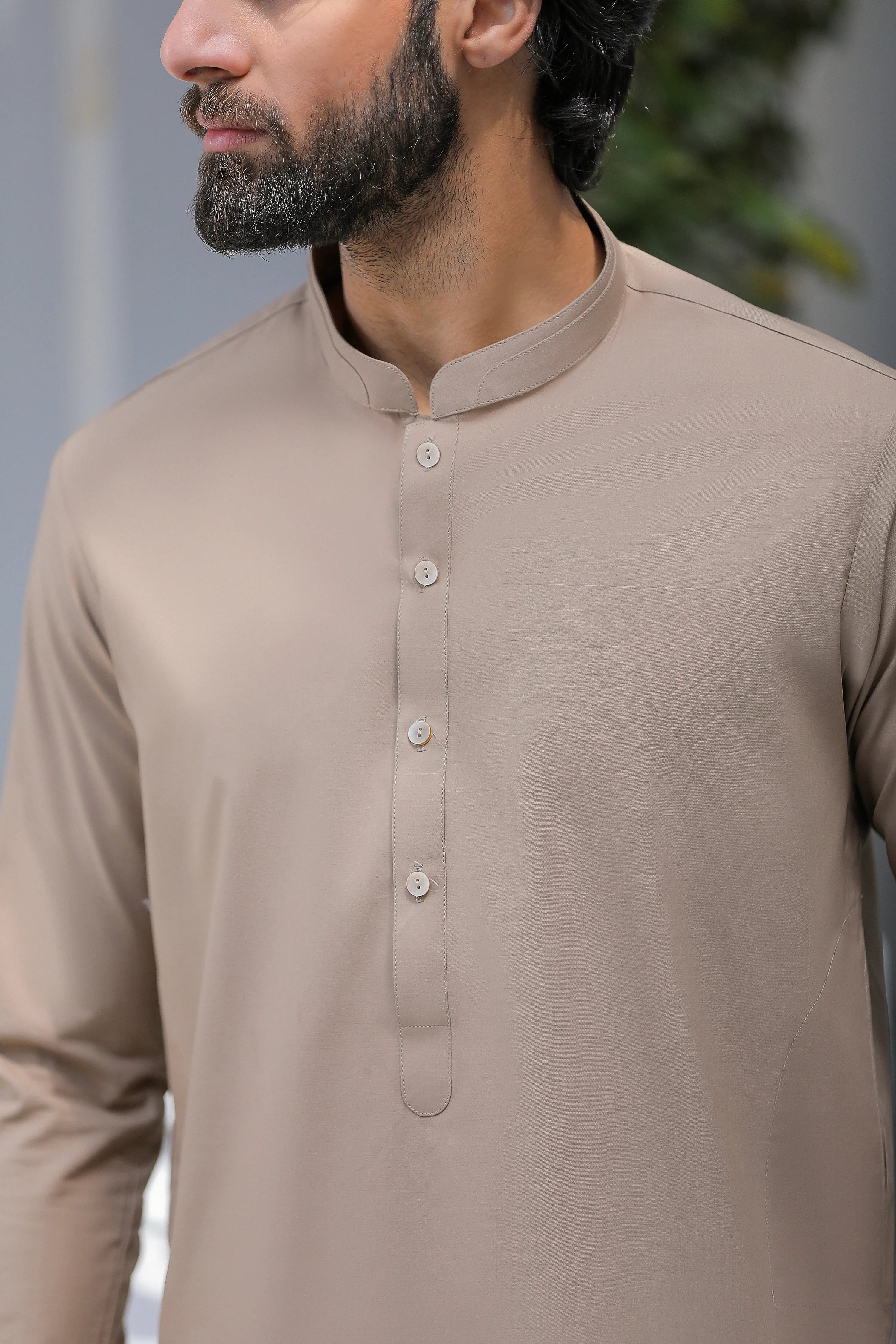 Stitched Blended Kurta With Matching Trouser for Men - Light Brown - A Man