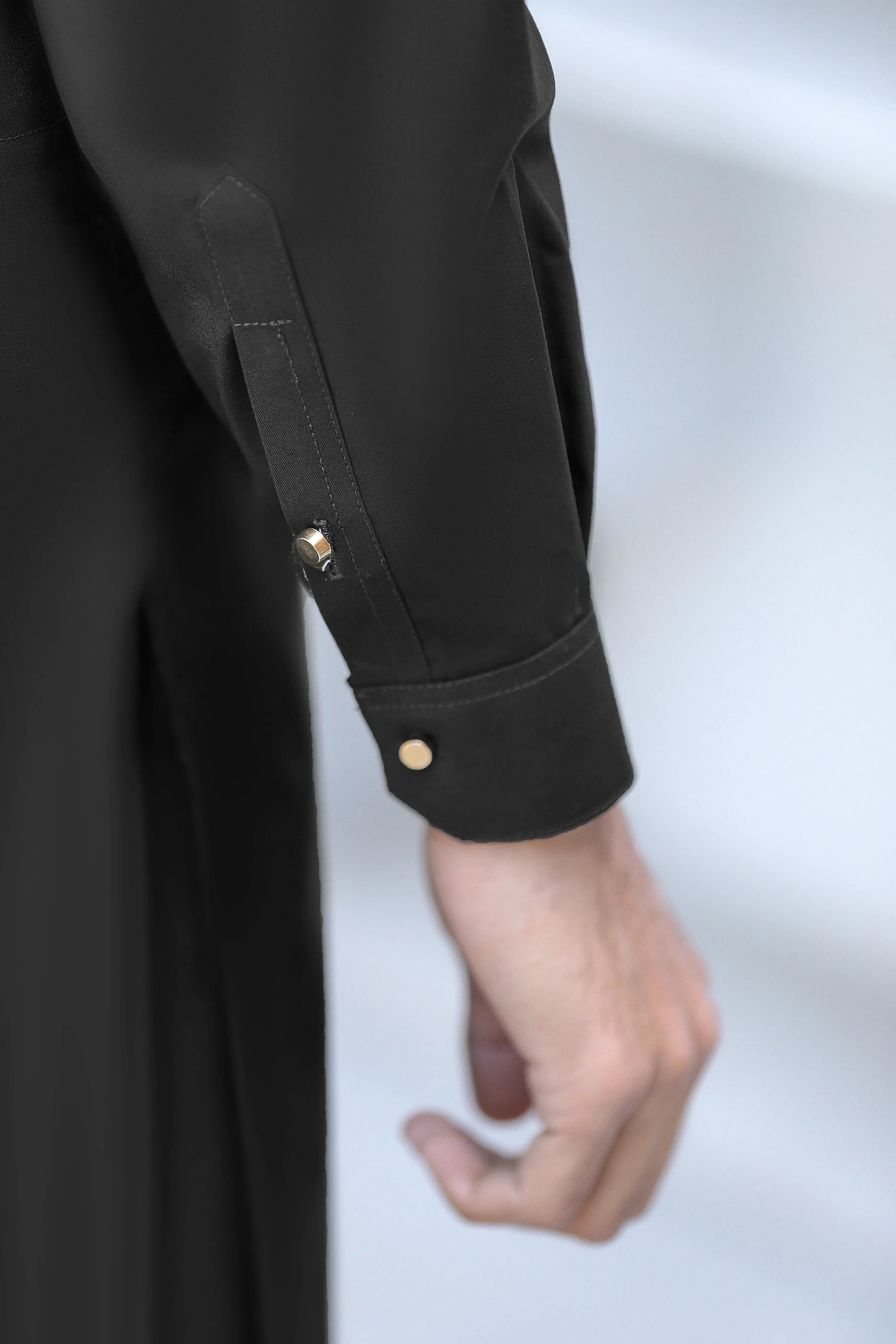 Stitched Signature Logo Shalwar Kameez With Golden Buttons for Men - Black - A Man