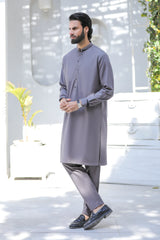 Stitched Kurta Trouser With Detailing for Men - Grey - A Man