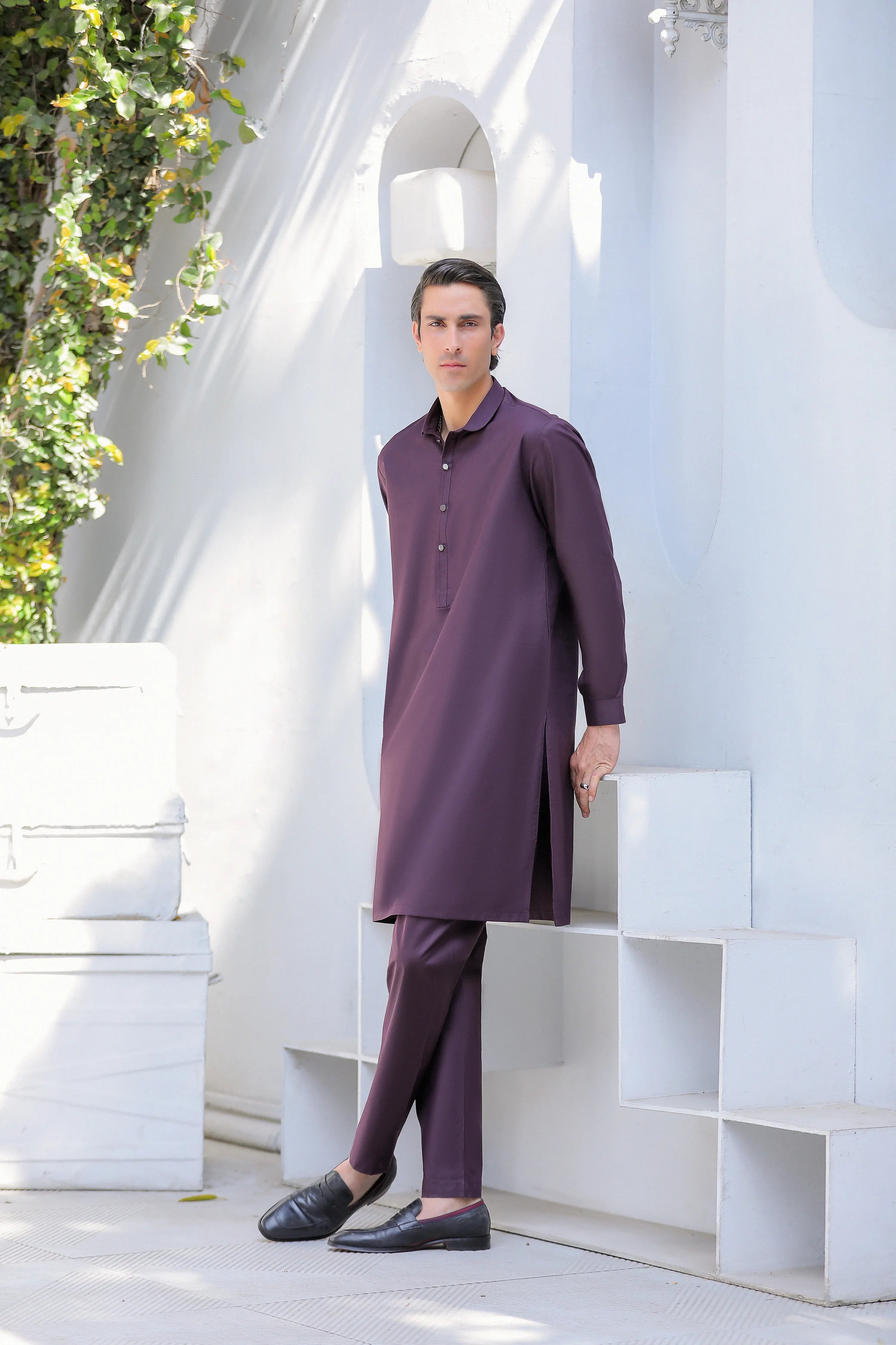 Purple Round Collar Kurta Trouser - A Man