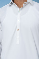 Premium Round Collar Kameez Shalwar with Button Detailing - Off White