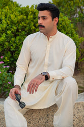 Elegant Kurta Shalwar with Minimalist Detailing - Cream Boski