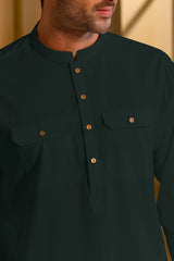 Stitched Double Pocket Boski Kurta Trouser With Contrast Metal Buttons for Men - Off White | Black | Bottle Green - A Man