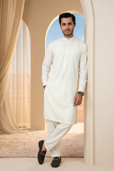 Elegant Kurta Shalwar with Minimalist Detailing - Cream Boski