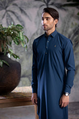 Stitched Elegant Collar Kameez Shalwar With Logo for Men - Zinc - A Man