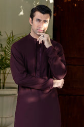 Stitched Exquisite Limited Edition Embroidered Kurta Trouser for Men - Maroon - A Man