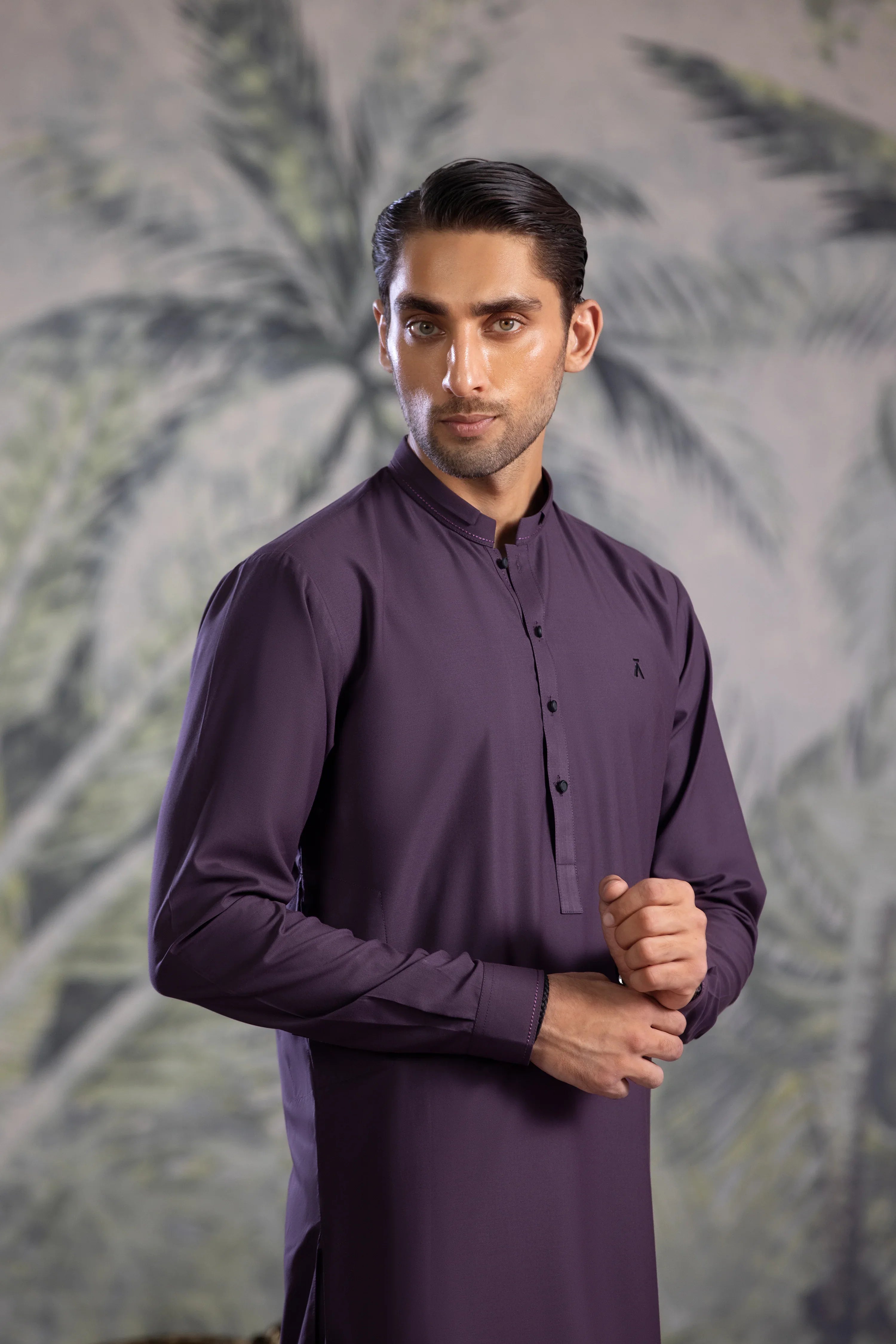 Stitched Kurta Shalwar With Contrast Buttons & Details for Men - Indigo - A Man