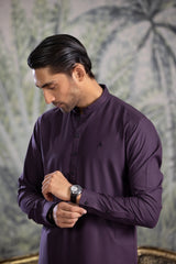 Stitched Kurta Shalwar With Contrast Buttons & Details for Men - Indigo - A Man