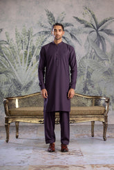 Stitched Kurta Shalwar With Contrast Buttons & Details for Men - Indigo - A Man