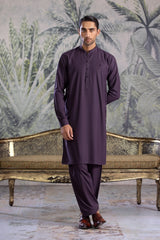 Stitched Kurta Shalwar With Contrast Buttons & Details for Men - Indigo - A Man
