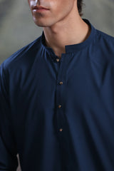 Stitched Kurta Trouser With Golden Metal Buttons & Thread Details for Men - Teal Blue - A Man