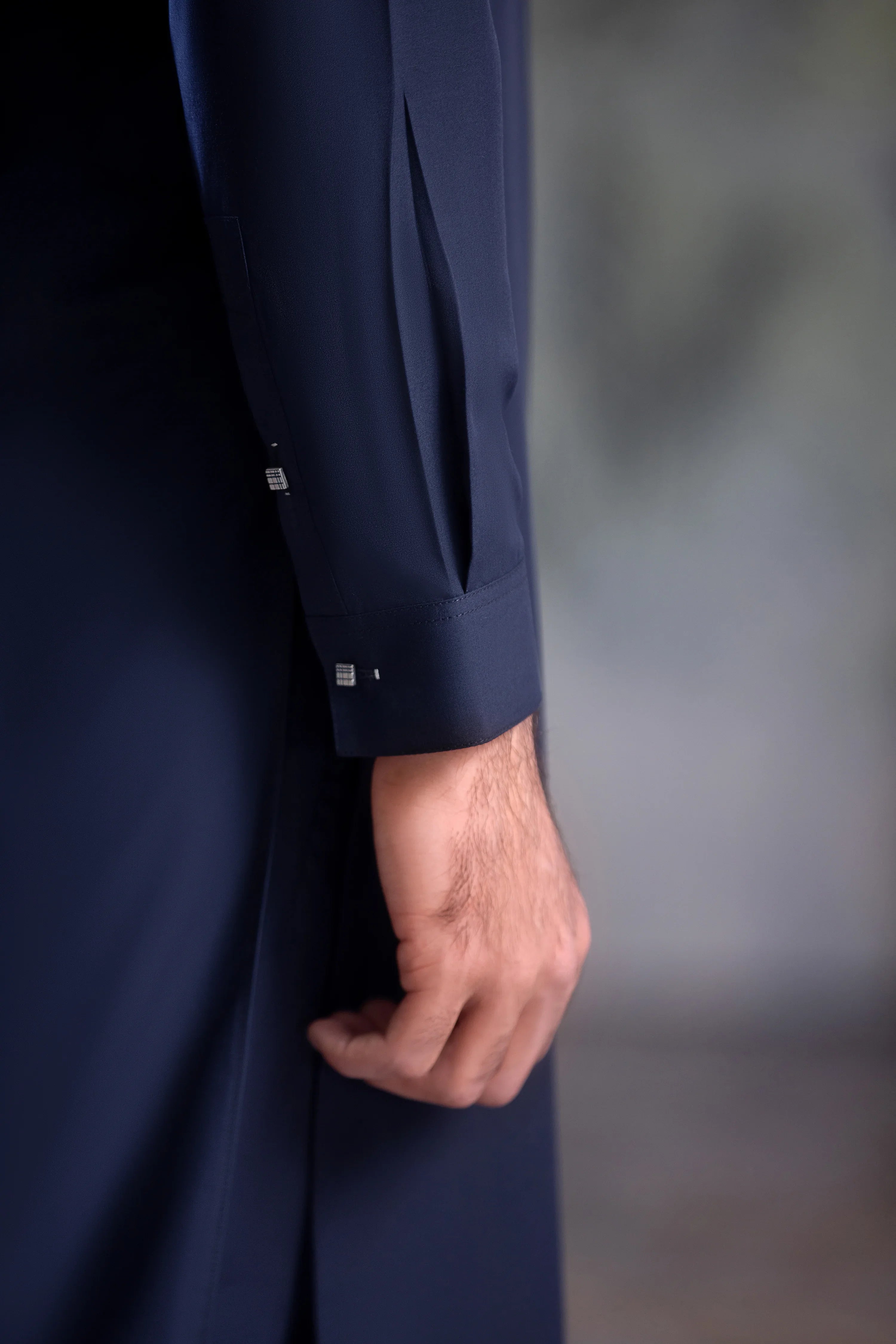 Stitched Kurta With Matching Trouser & Thread Detailing for Men - Navy Blue - A Man