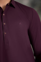 Stitched Premium Collar Kameez Shalwar for Men - Maroon - A Man