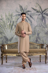 Stitched Premium Kurta With Matching Shalwar for Men - Light Brown - A Man