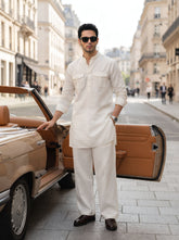 Stitched Cotton Kurta Trouser Set Relaxed Fit - Vanilla Cream