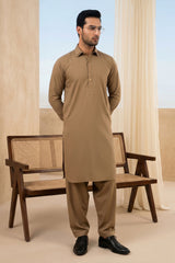 Stitched Classic Kurta Shalwar With Button Placket Detail for Men - Brown