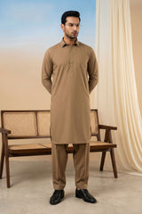 Stitched Classic Kurta Shalwar With Button Placket Detail for Men - Brown